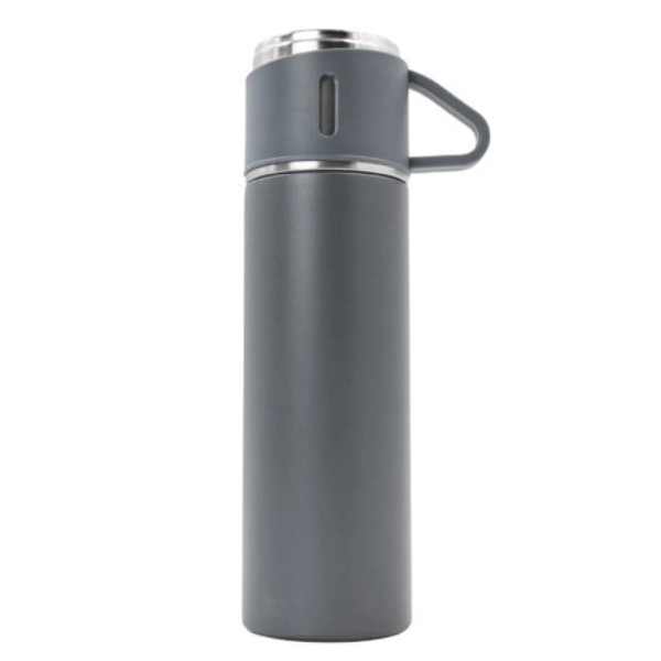 Garrafa de Metal Parede Dupla com Copo Cinza - 500 ML