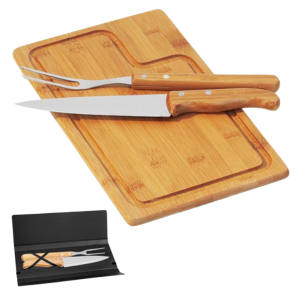 Kit de Churrasco com Estojo e Tábua - 3 peças